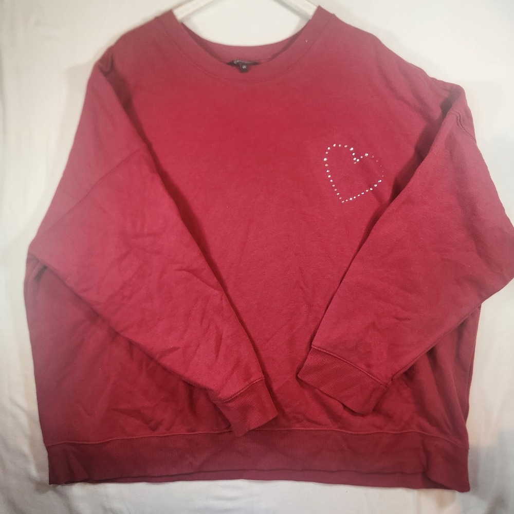 George Plus Red Rhinestone Heart Sweatshirt Womens 4X Crewneck Fleece Pullover